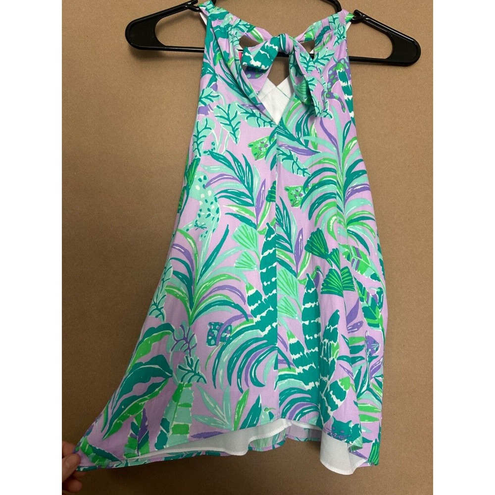 Lilly Pulitzer Women's XXS Tropical Print Halter Neck Blouse Purple Size XXS